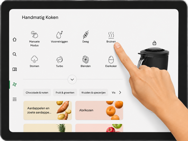 Functiemenu van de Thermomix TM7 waarin de modus Bruinen wordt gekozen