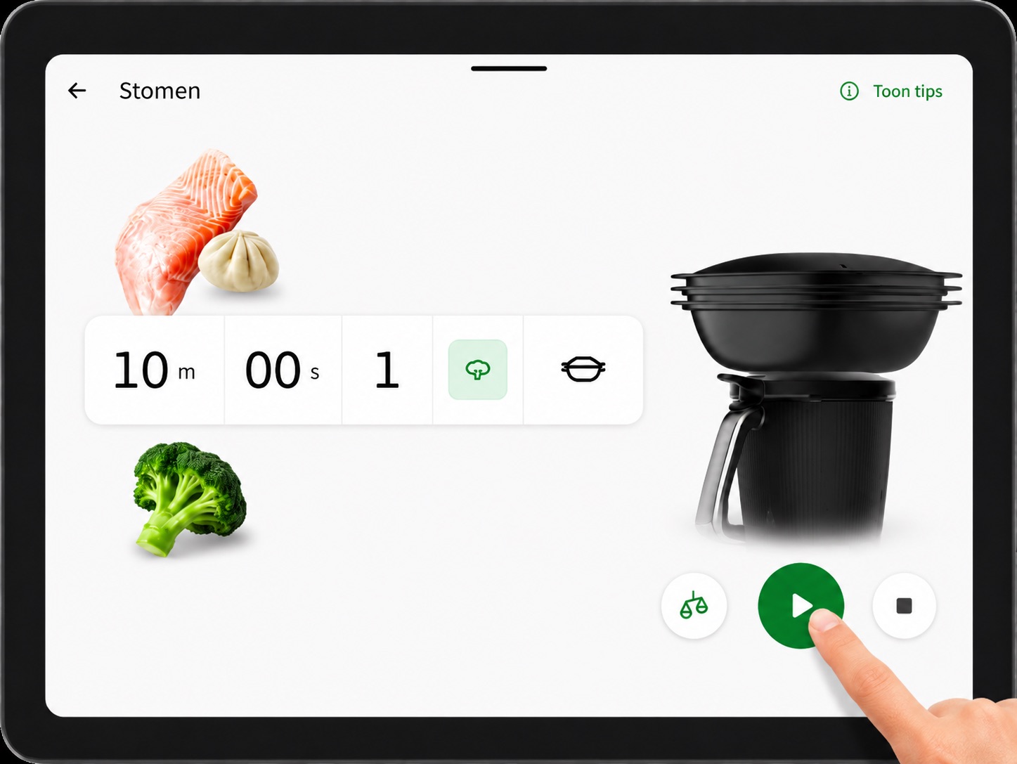 Functiemenu van de Thermomix TM7 waarin de modus Stomen wordt gekozen