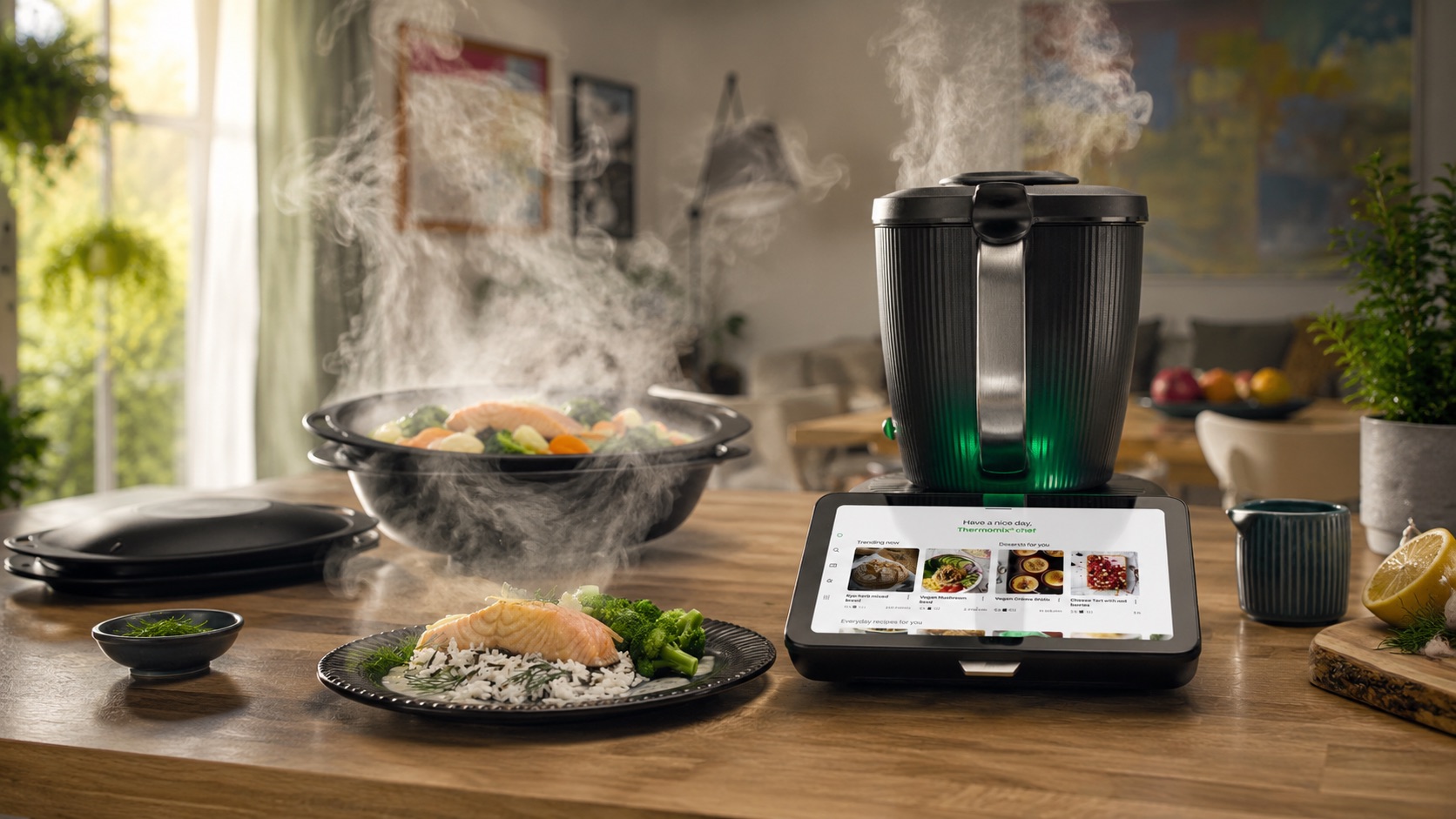 Stomen-scherm van de Thermomix TM7 waarop de kooktijd wordt ingesteld