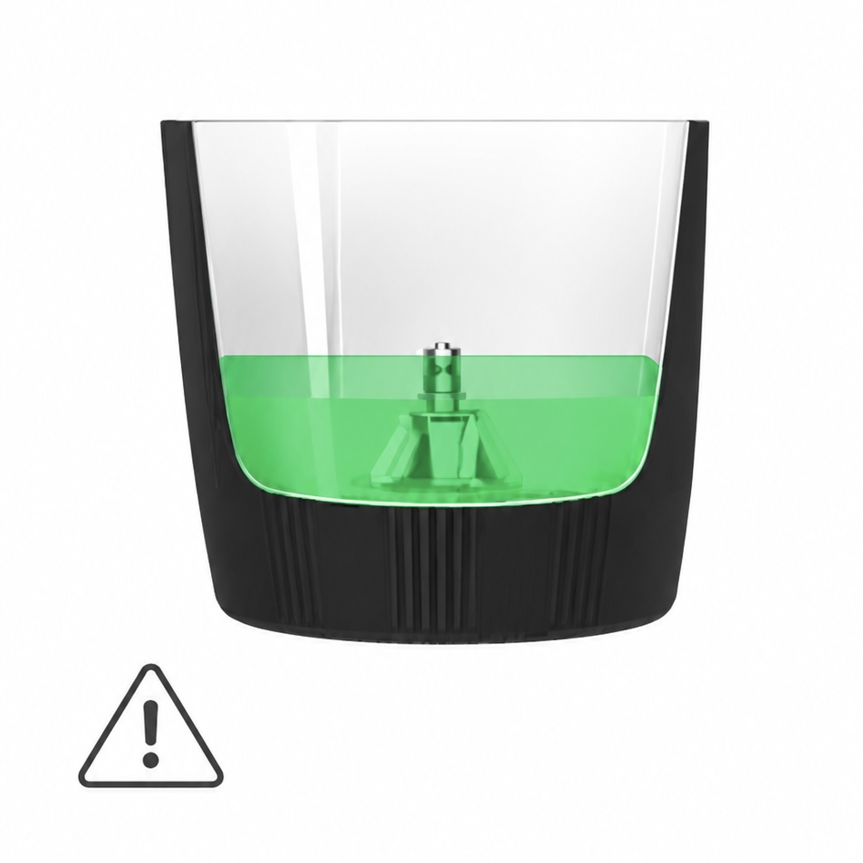 Pictogram: minimaal 500 g water in de mengbeker doen